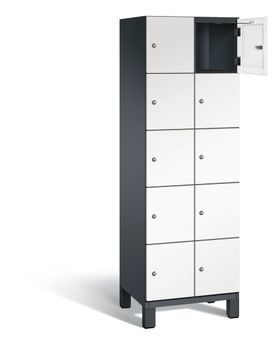 Fächerschrank, Stahlschrank, 10 Fächer, Türöffnungsbegrenzer, Füße, 1.980 x 600 x 525 mm (HxBxT), Korpus lichtgrau