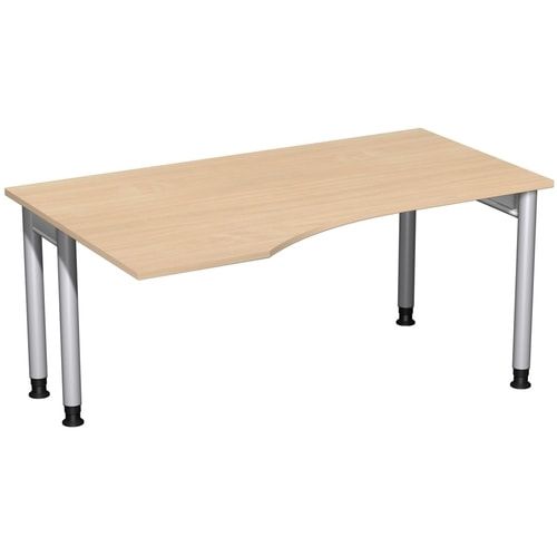 Eckschreibtisch, Ecke links, Füße einseitig verkürzt, 4-Fuß Pro, höhenverstellbar, 680-800 x 1.600 x 1.000 mm (HxBxT), Dekor Ahorn