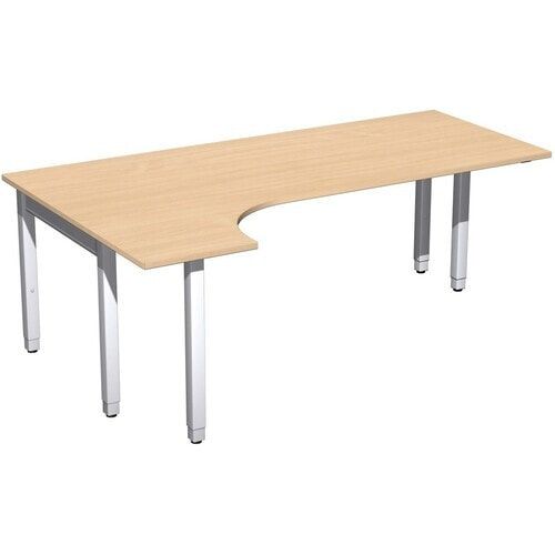 Eckschreibtisch, Ecke links, Füße einseitig verkürzt, 4-Fuß Quadrat Pro, höhenverstellbar, 680-800 x 1.600 x 1.200 mm (HxBxT), Dekor Ahorn