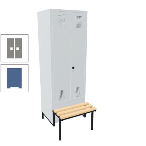 Doppel-Spind, Garderobenschrank, Buche Sitzbank integriert, 2 Abteile a 400 mm, Korpus anthrazitgrau, Tür anthrazitgrau, 1.850 x 800 x 815 mm (HxBxT)