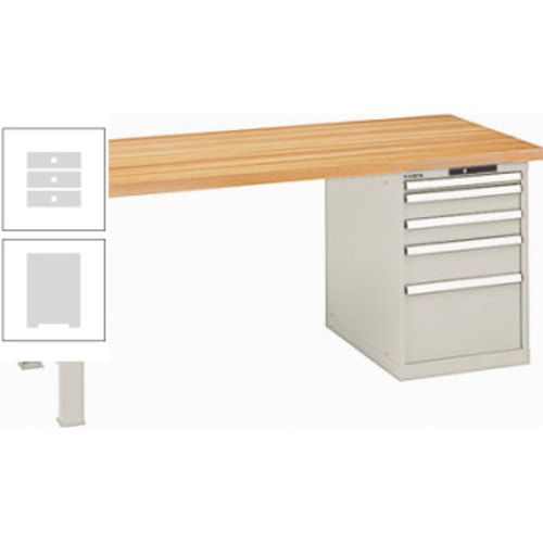 Werkbank, Buchenplatte - Code Lock - Tragkraft 1.000 kg - 850 x 2.000 x 800 mm (HxBxT) - 5 Schubladen - Capriblau