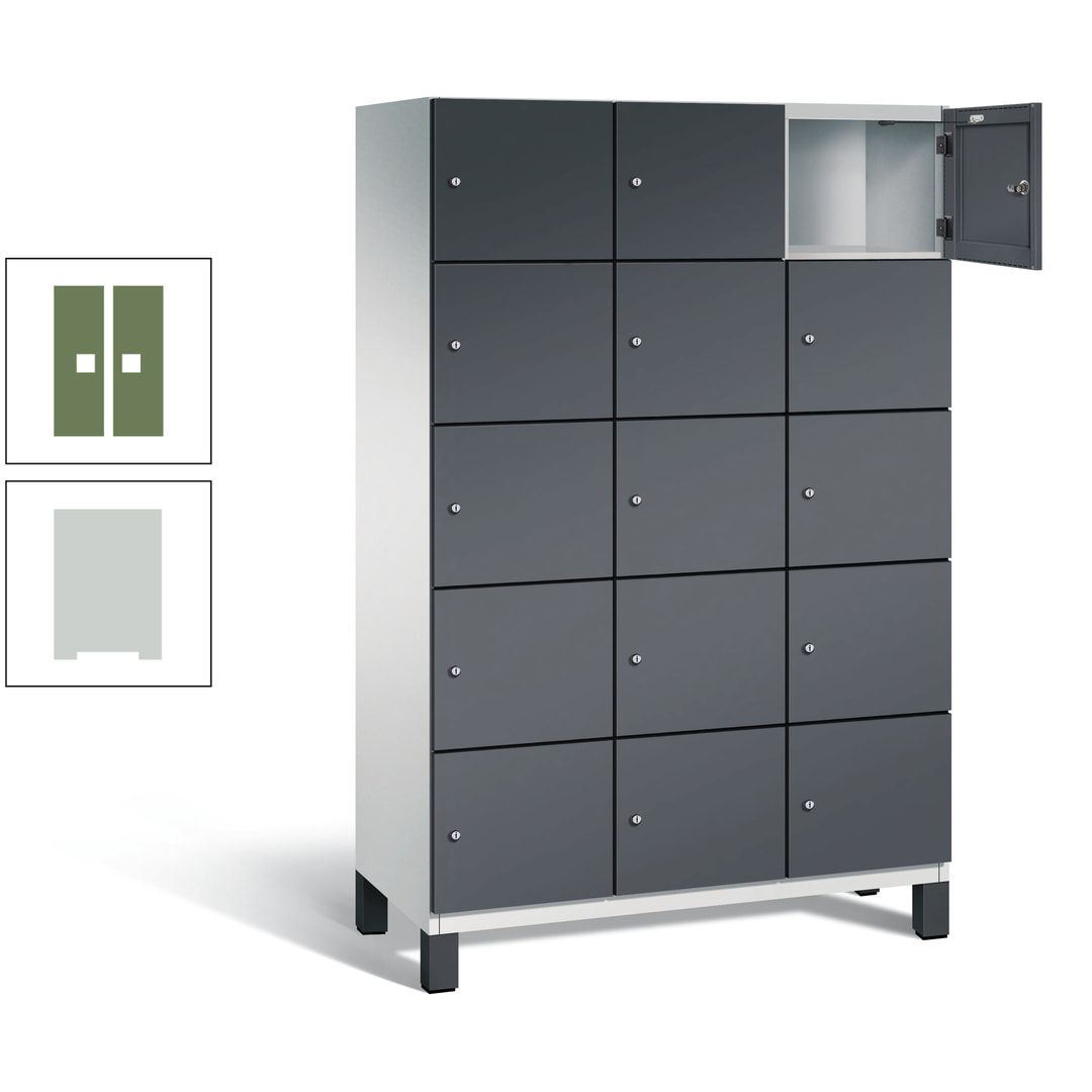 Fächerschrank, Stahlschrank, 15 Fächer, Türöffnungsbegrenzer, Füße, 1.980 x 1.200 x 525 mm (HxBxT), Korpus anthrazitgrau, Front anthrazitgrau