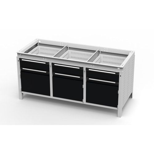 OTTOKIND Werkbank - bündige Arbeitsplatte - 850 x 1.695 x 750 mm (HxBxT) - 3 Schubladen - 3 Schränke - lichtgrau